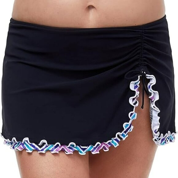 Profile by Gottex Classic Black Swimwear Skort Skirt with Ruched  Trim Size 16 - Picture 1 of 9